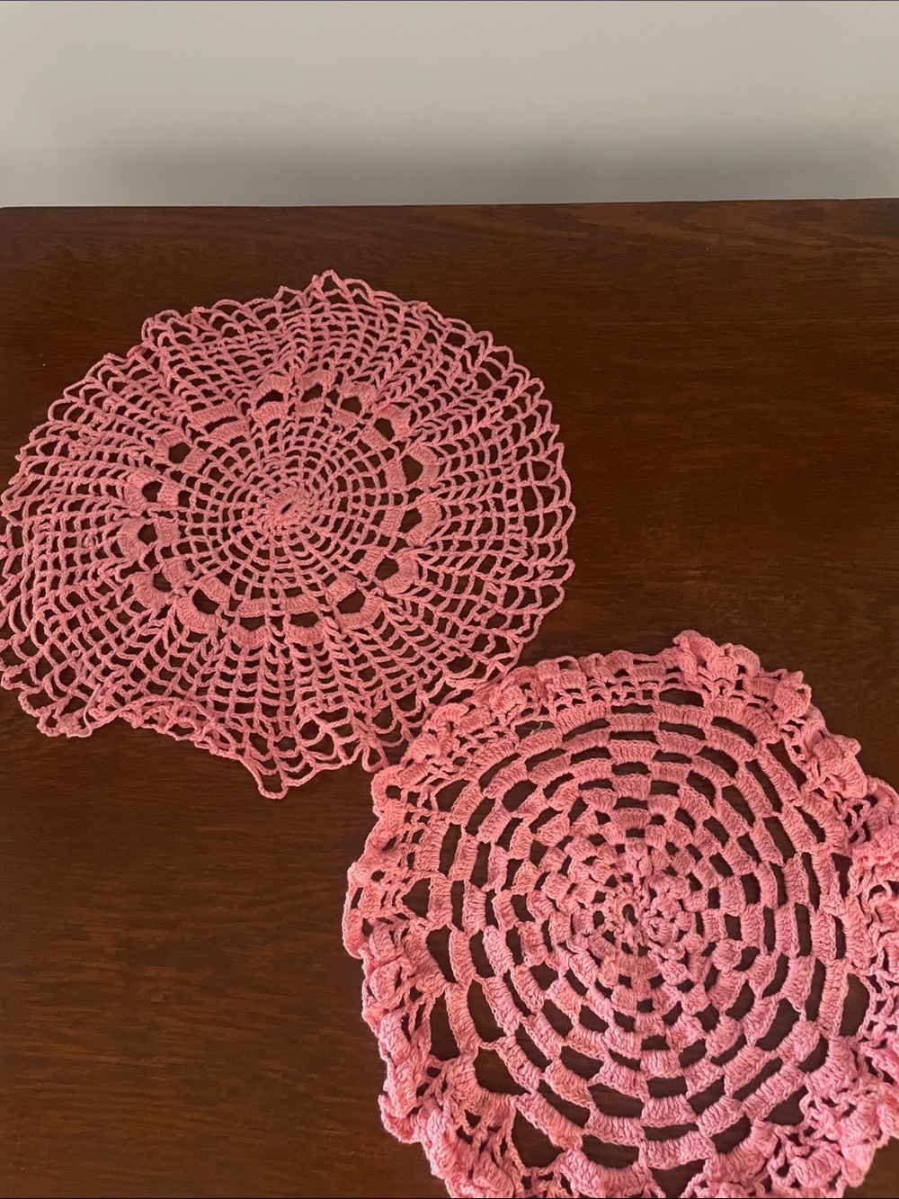 Handmade Pink Crochet Doilies - Set of 2